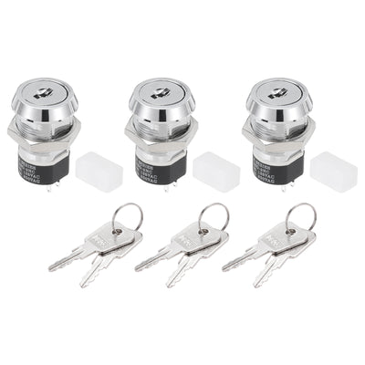 Harfington Uxcell 3Pcs 19mm 2 Positions 2NO 2NC Electric Key Lock Push Button Switch