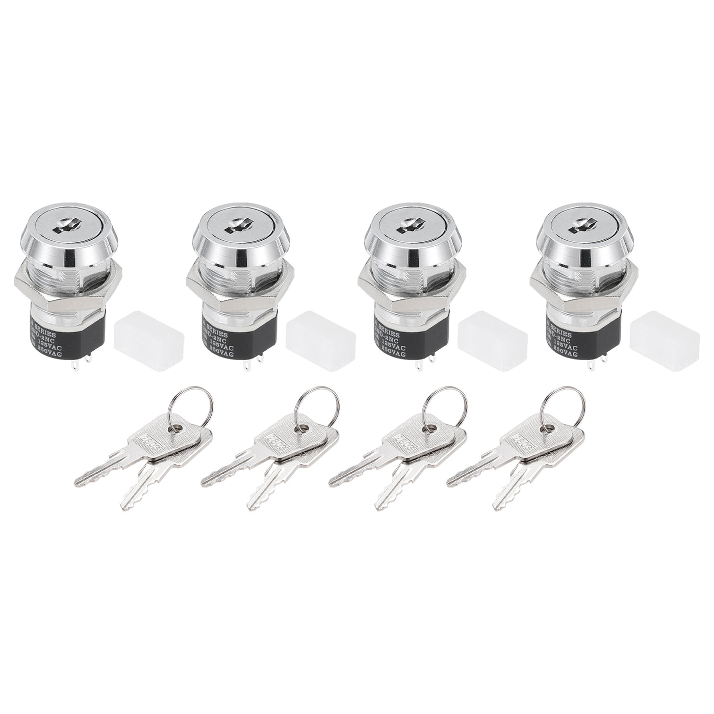 uxcell Uxcell 4Pcs 19mm 2 Positions 2NO 2NC Electric Key Lock Push Button Switch