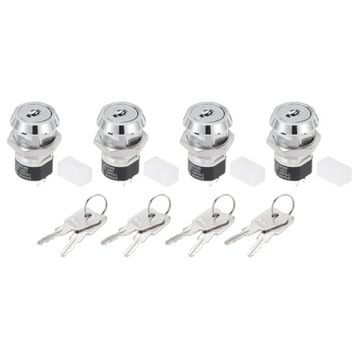 Harfington Uxcell 4Pcs 19mm 2 Positions 2NO 2NC Electric Key Lock Push Button Switch