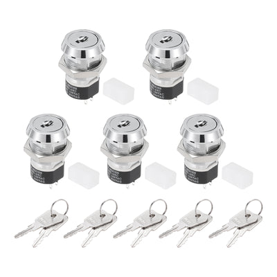 Harfington Uxcell 5Pcs 19mm 2 Positions 2NO 2NC Electric Key Lock Push Button Switch