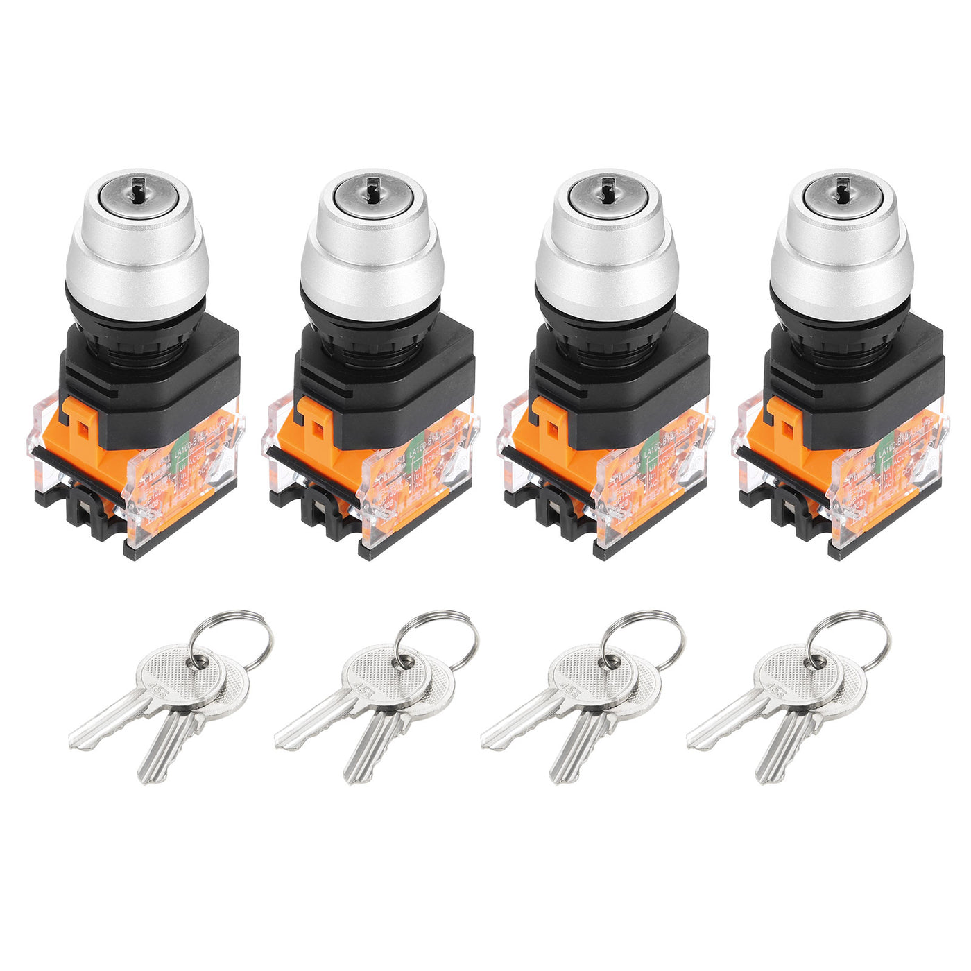 uxcell Uxcell 4 Pcs 22mm 2 Position Key Locking Push Button Switch W Keys Silver Tone NO/NC