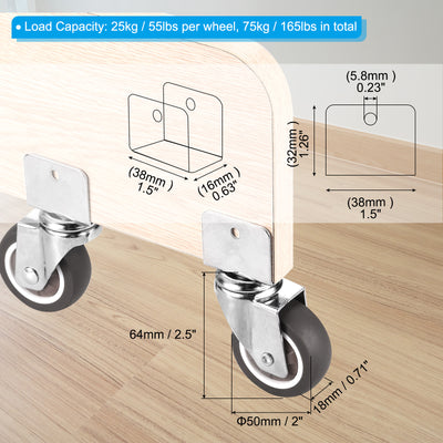 Harfington 2" Swivel Caster Wheels with 5/8" U Bracket, 4 Pack Mute Moving Swivel Wheel Total Load 165lbs for Cabinet Furniture Table(2 with Brake, 2 Without)