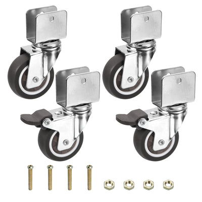 Harfington 2" Swivel Caster Wheels with 5/8" U Bracket, 4 Pack Mute Moving Swivel Wheel Total Load 165lbs for Cabinet Furniture Table(2 with Brake, 2 Without)