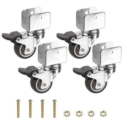 Harfington 1.5" Swivel Caster Wheels with 1" U Bracket, 4 Pack Mute Moving Swivel Wheel Replacement with Brake Total Load 132lbs for Cabinet Furniture Table