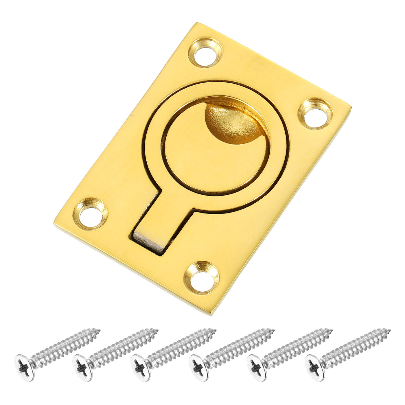 uxcell Uxcell Flush Ring Pull, 2.48"x1.73" Square Recessed Door Pull with Screws, Brass