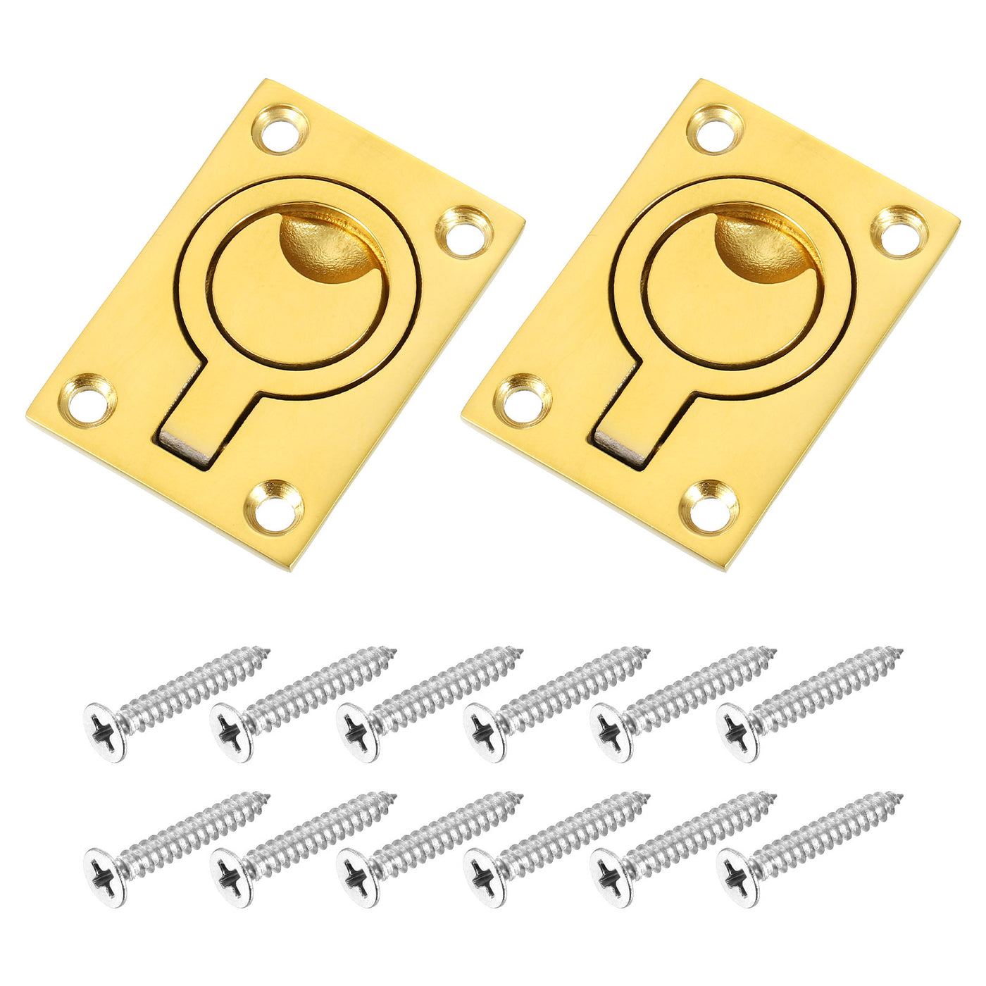 uxcell Uxcell 2Pcs Flush Ring Pull, 2.48"x1.73" Square Recessed Door Pull with Screws, Brass