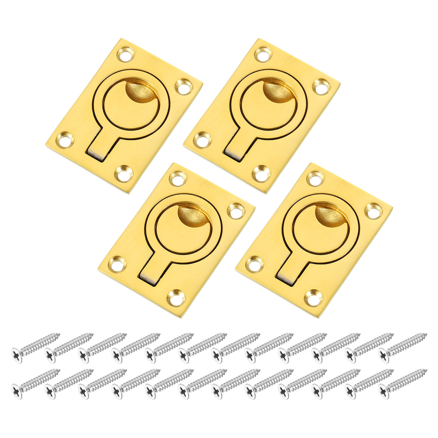 uxcell Uxcell 4Pcs Flush Ring Pull, 2.48"x1.73" Square Recessed Door Pull with Screws, Brass