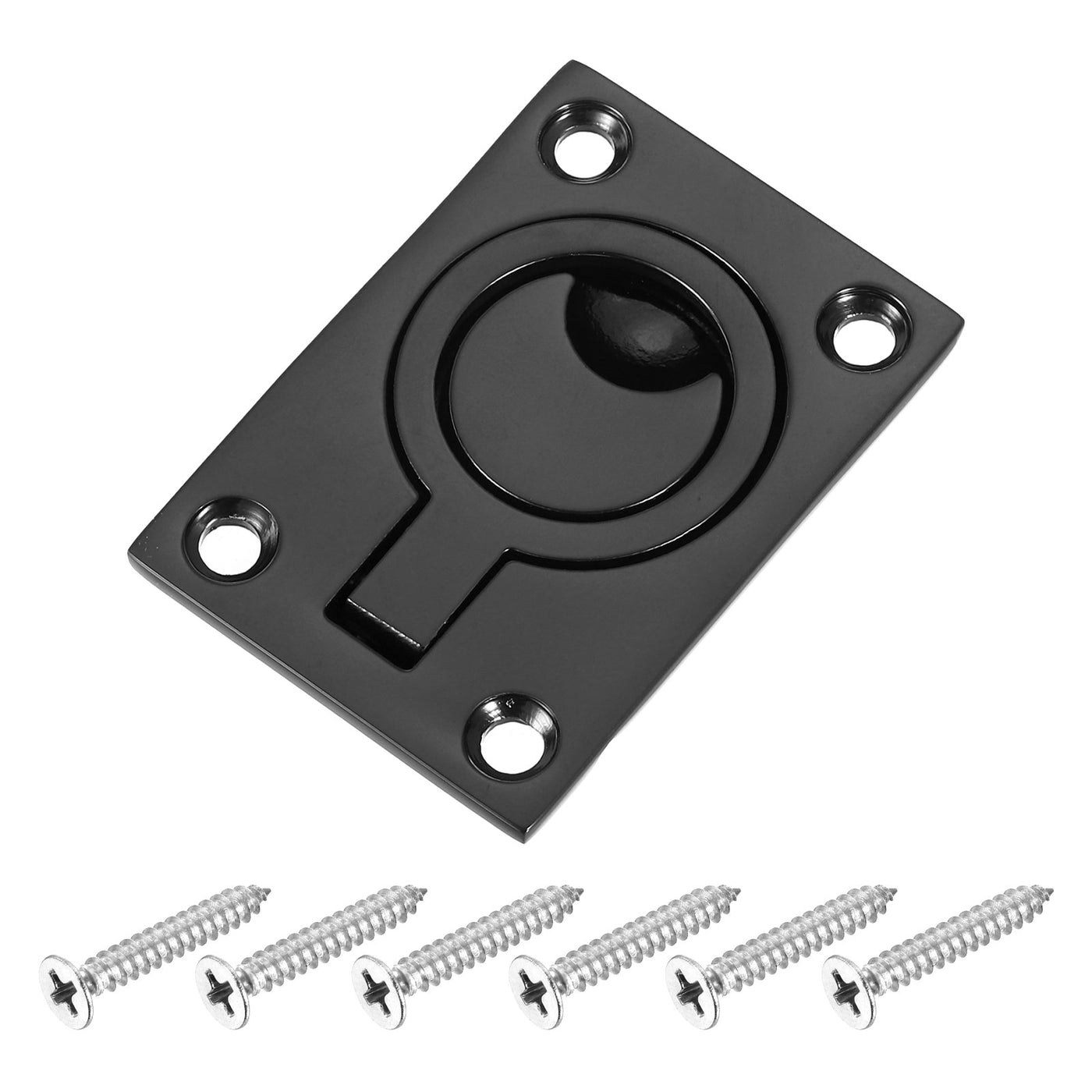 uxcell Uxcell Flush Ring Pull, 2.48"x1.73" Square Recessed Door Pull with Screws, Black