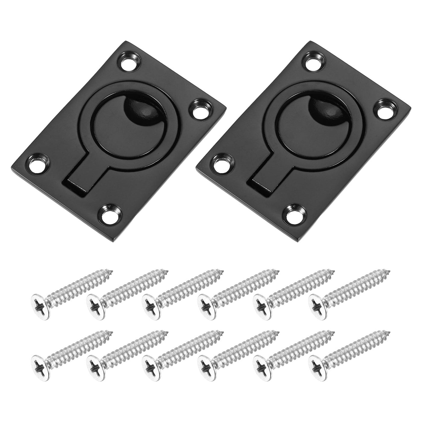 uxcell Uxcell 2Pcs Flush Ring Pull, 2.48"x1.73" Square Recessed Door Pull with Screws, Black