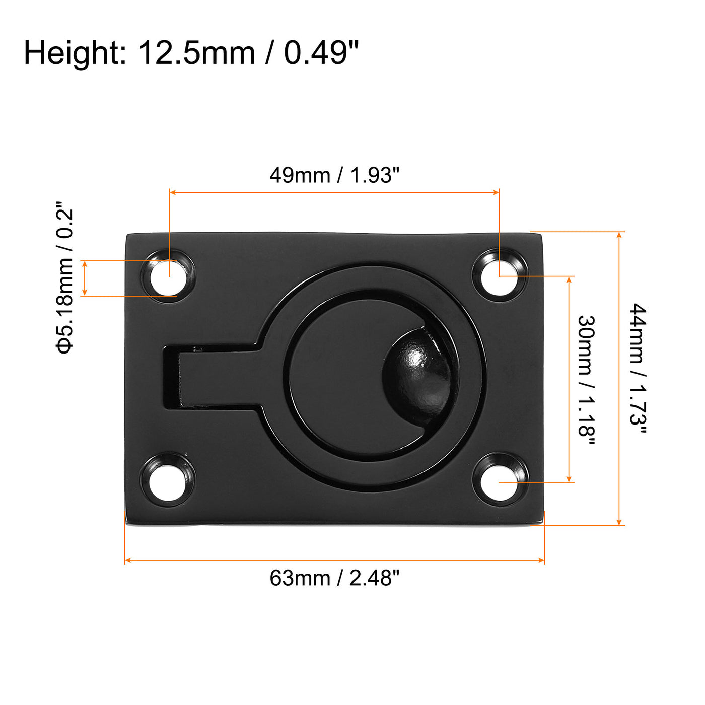 uxcell Uxcell 4Pcs Flush Ring Pull, 2.48"x1.73" Square Recessed Door Pull with Screws, Black