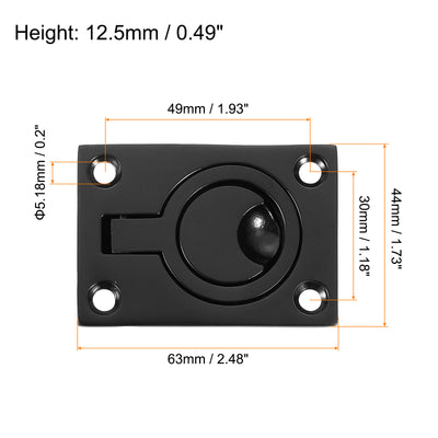 Harfington Uxcell 4Pcs Flush Ring Pull, 2.48"x1.73" Square Recessed Door Pull with Screws, Black