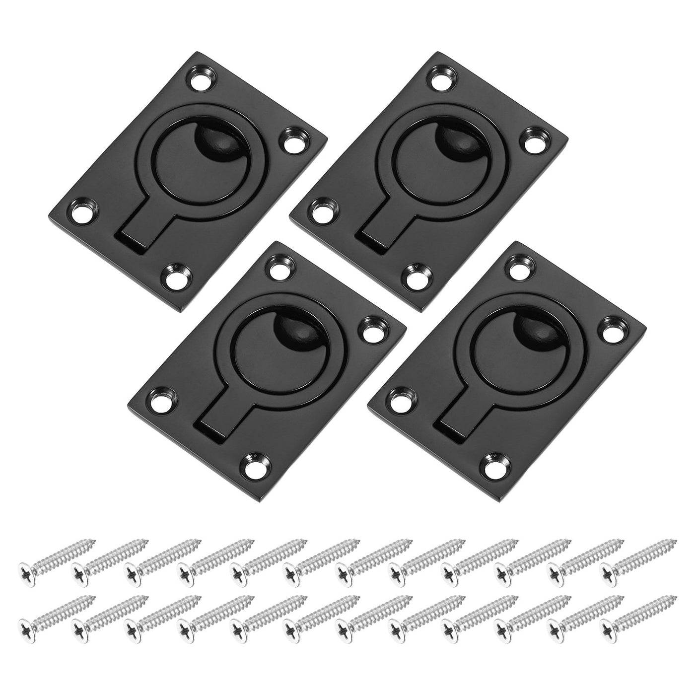 uxcell Uxcell 4Pcs Flush Ring Pull, 2.48"x1.73" Square Recessed Door Pull with Screws, Black