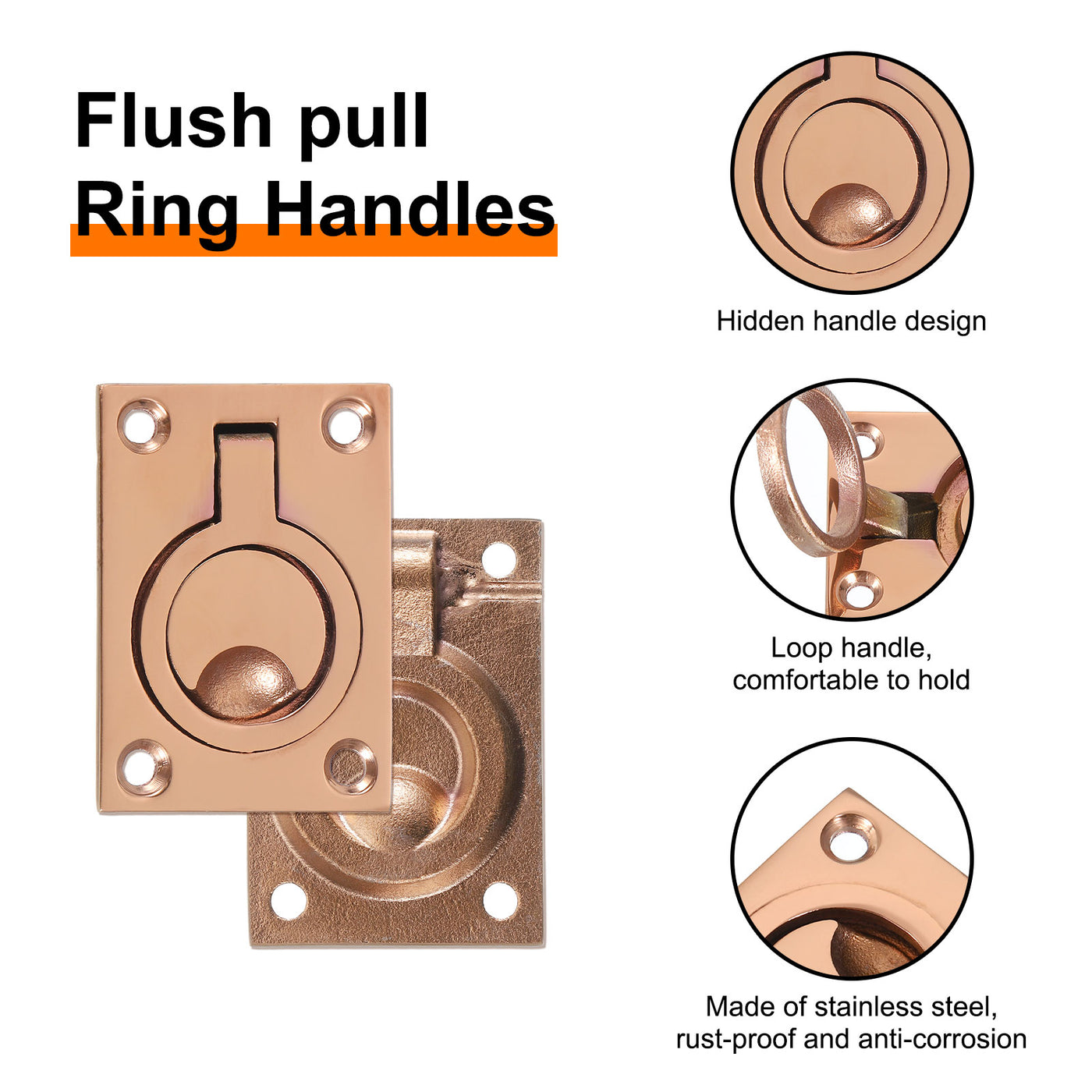 uxcell Uxcell Flush Ring Pull, 2.48"x1.73" Square Recessed Door Pull with Screws, Bronze