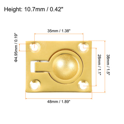 Harfington Uxcell 2Pcs Flush Ring Pull, 1.89"x1.5" Square Recessed Door Pull with Screws, Brass