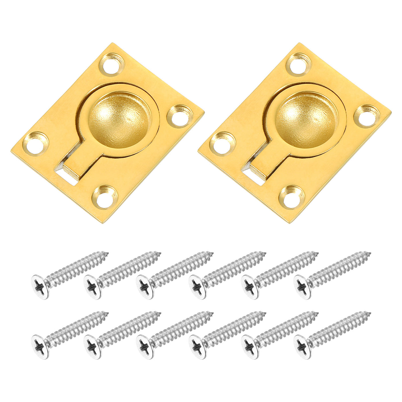 uxcell Uxcell 2Pcs Flush Ring Pull, 1.89"x1.5" Square Recessed Door Pull with Screws, Brass