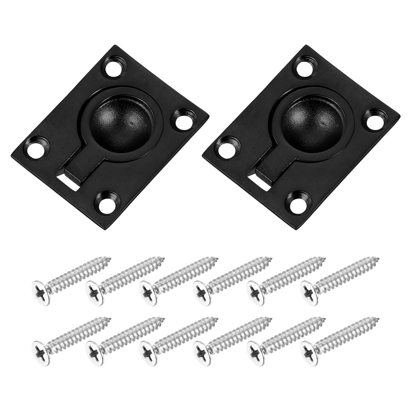 uxcell Uxcell 2Pcs Flush Ring Pull, 1.89"x1.5" Square Recessed Door Pull with Screws, Black