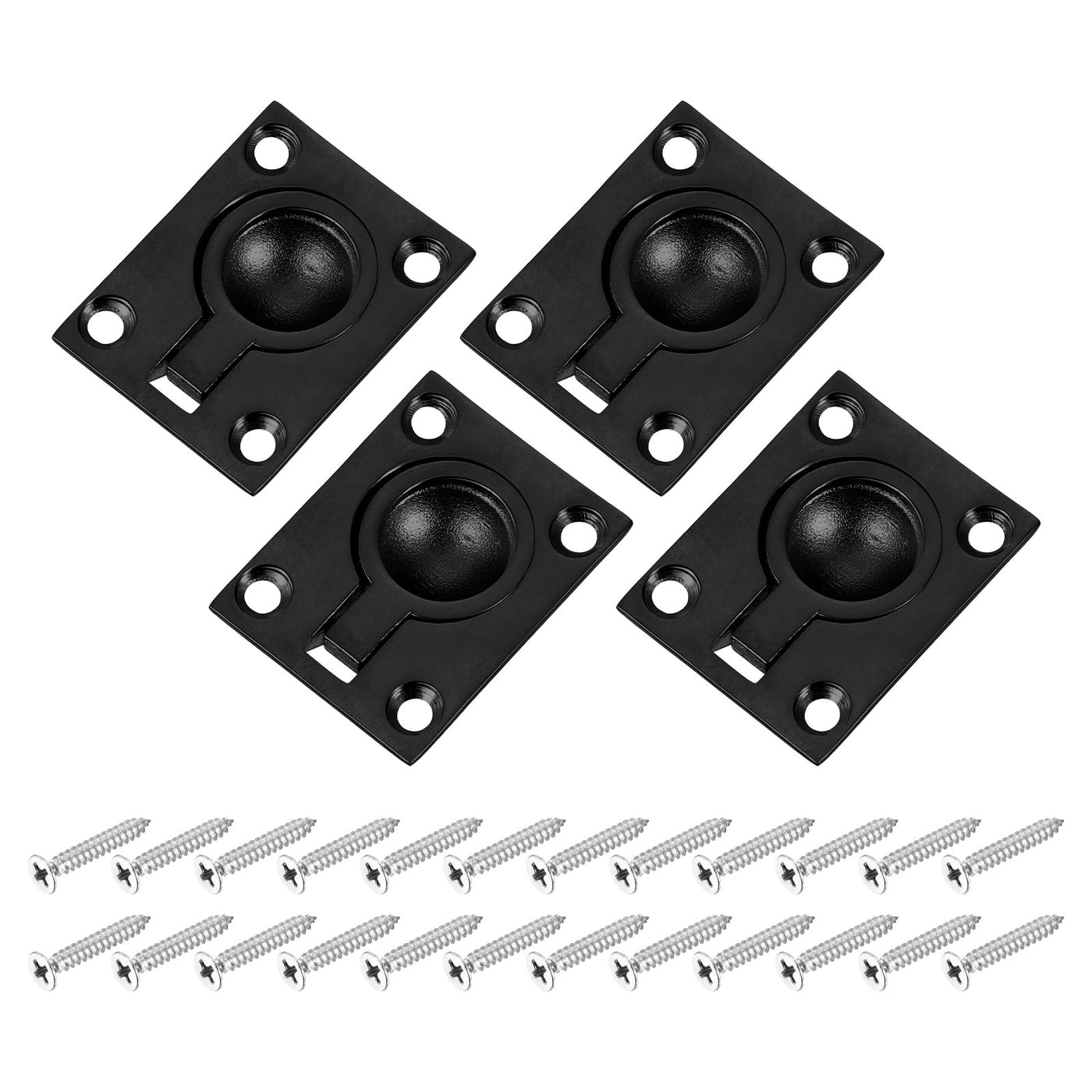 uxcell Uxcell 4Pcs Flush Ring Pull, 1.89"x1.5" Square Recessed Door Pull with Screws, Black