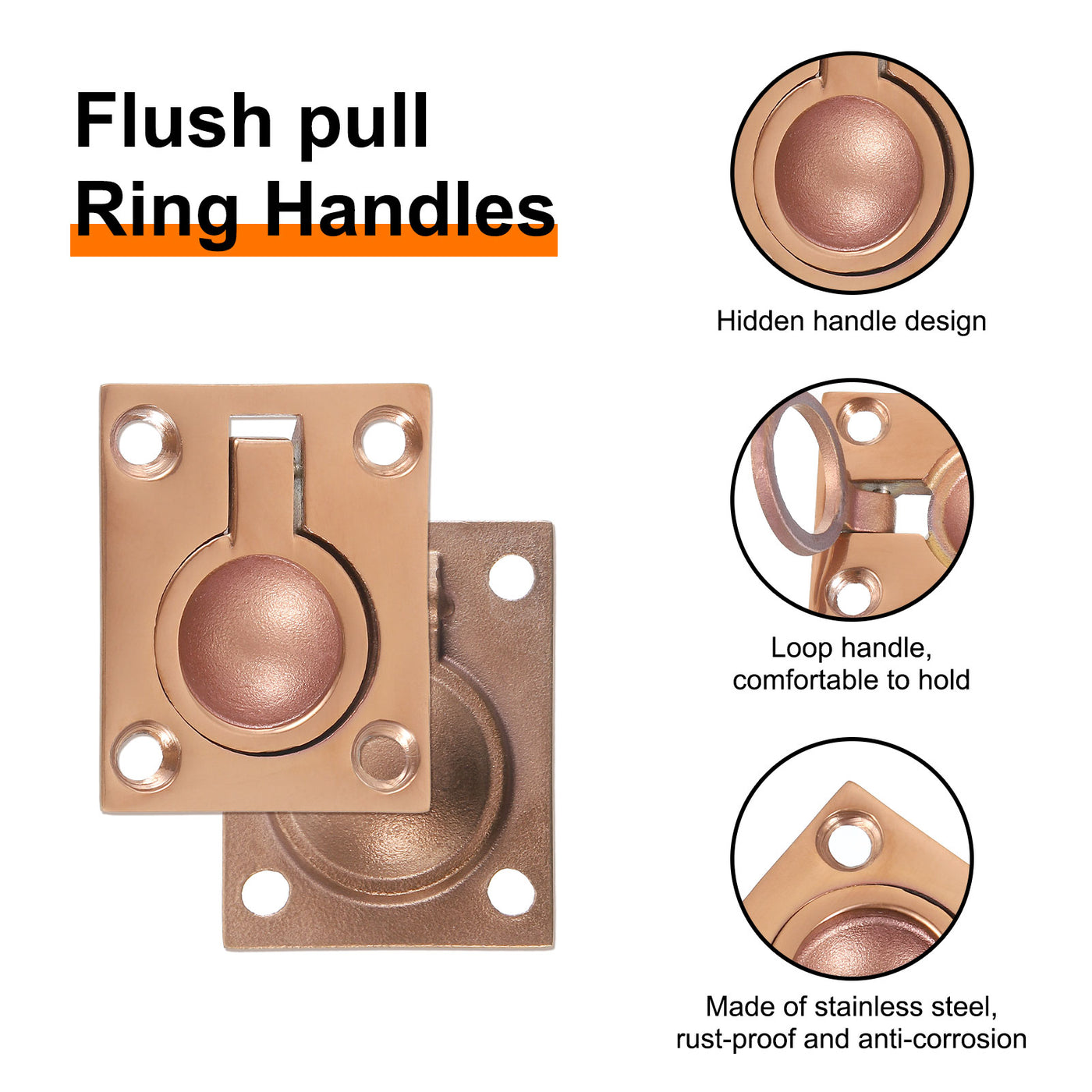 uxcell Uxcell Flush Ring Pull, 1.89"x1.5" Square Recessed Door Pull with Screws, Bronze