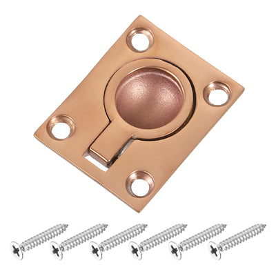 Harfington Uxcell Flush Ring Pull, 1.89"x1.5" Square Recessed Door Pull with Screws, Bronze