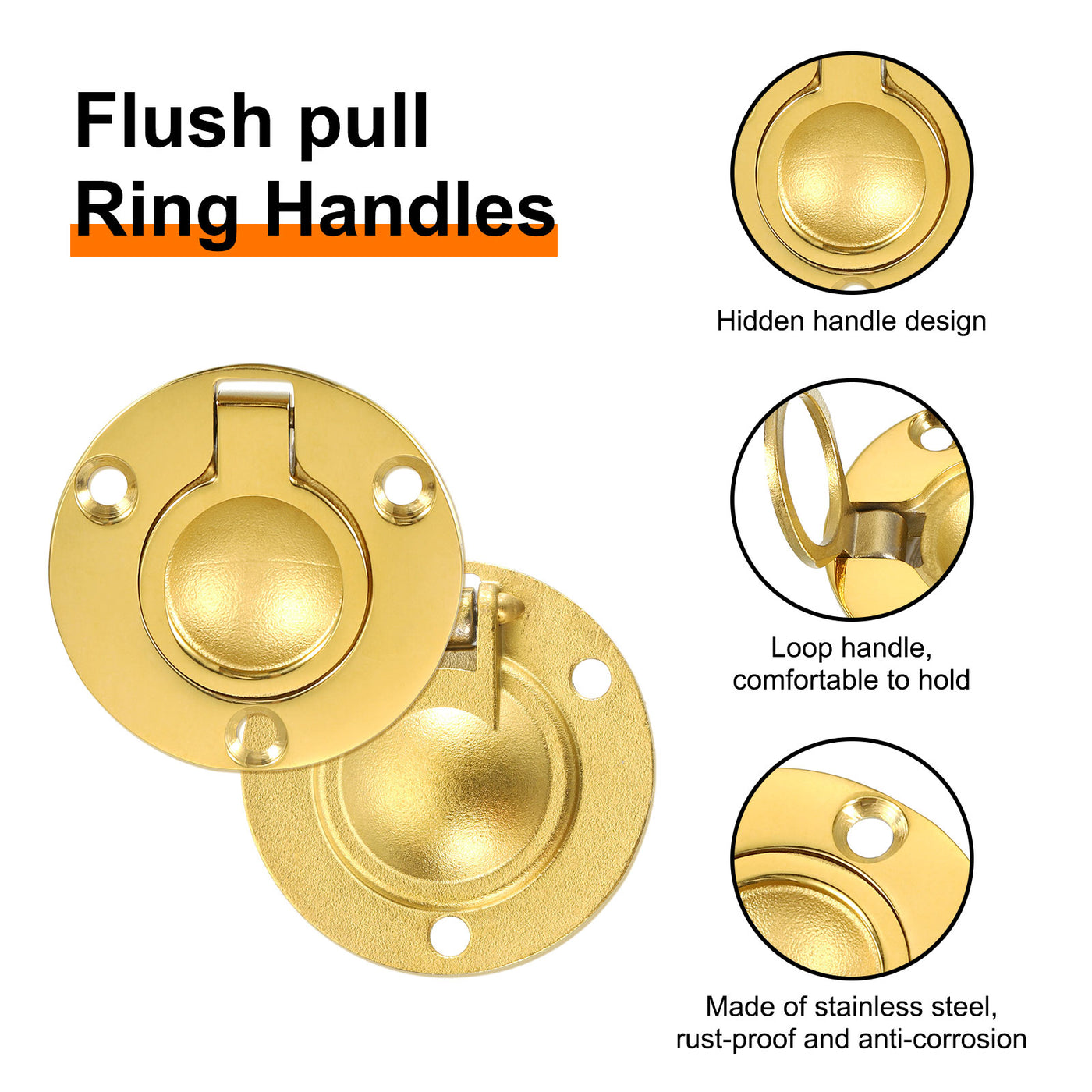 uxcell Uxcell Flush Ring Pull, 1.97"x1.97" Round Recessed Door Pull with Screws, Brass