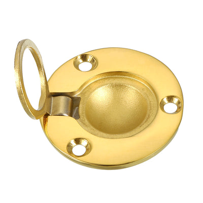 Harfington Uxcell Flush Ring Pull, 1.97"x1.97" Round Recessed Door Pull with Screws, Brass