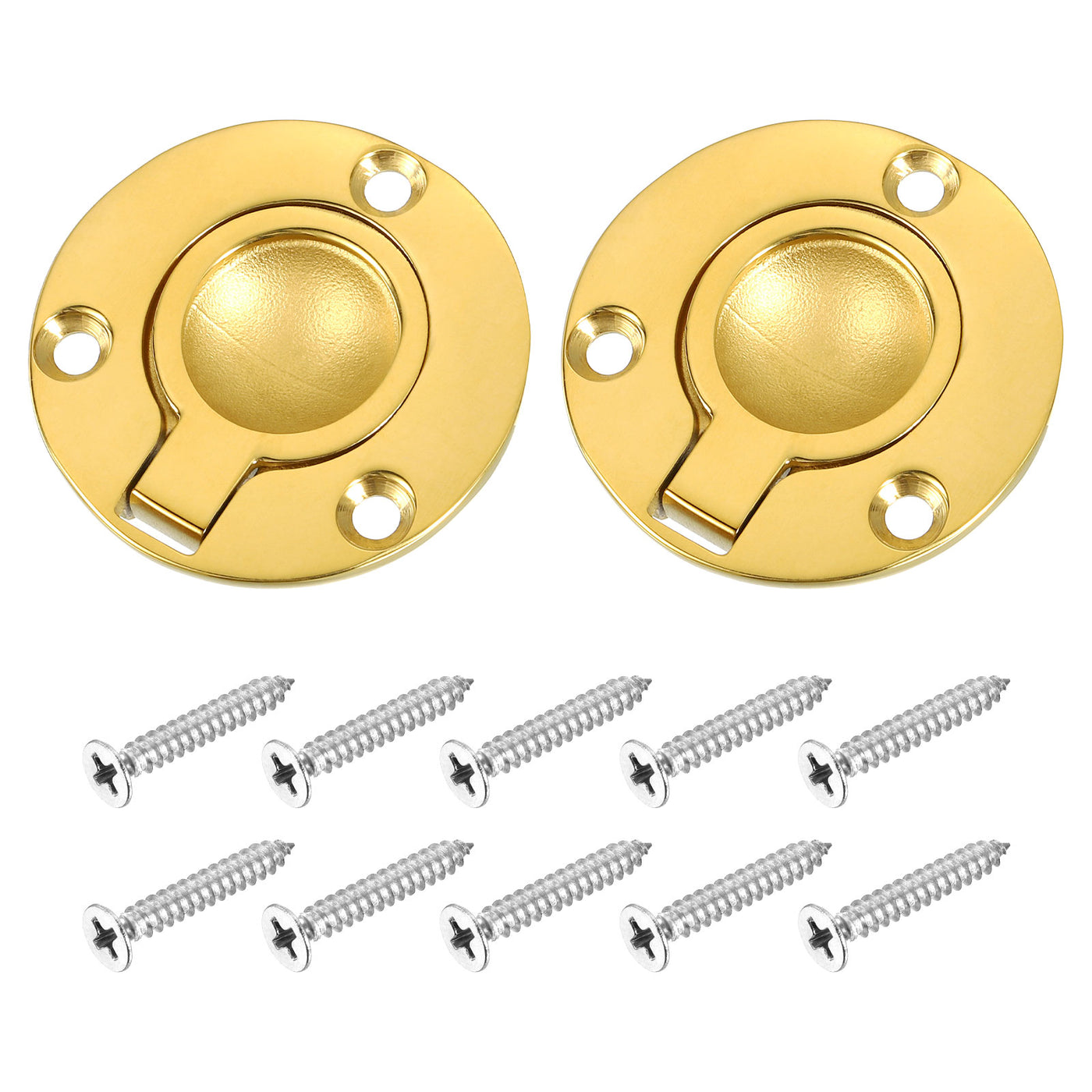 uxcell Uxcell 2Pcs Flush Ring Pull, 1.97"x1.97" Round Recessed Door Pull with Screws, Brass