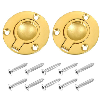 Harfington Uxcell 2Pcs Flush Ring Pull, 1.97"x1.97" Round Recessed Door Pull with Screws, Brass