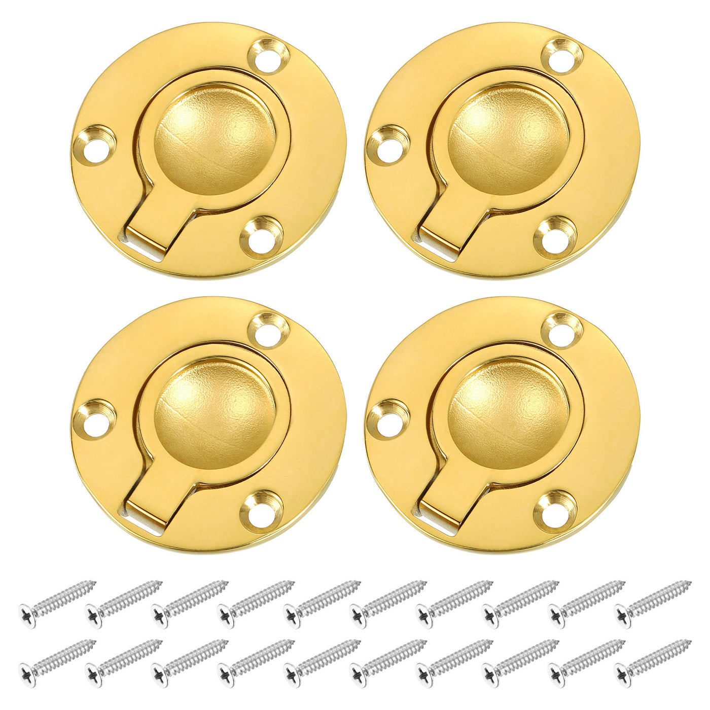 uxcell Uxcell 4Pcs Flush Ring Pull, 1.97"x1.97" Round Recessed Door Pull with Screws, Brass