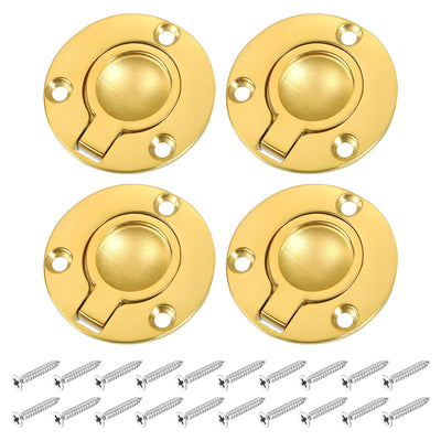 Harfington Uxcell 4Pcs Flush Ring Pull, 1.97"x1.97" Round Recessed Door Pull with Screws, Brass