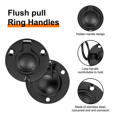 Harfington Uxcell 4Pcs Flush Ring Pull, 1.97"x1.97" Round Recessed Door Pull with Screws, Black