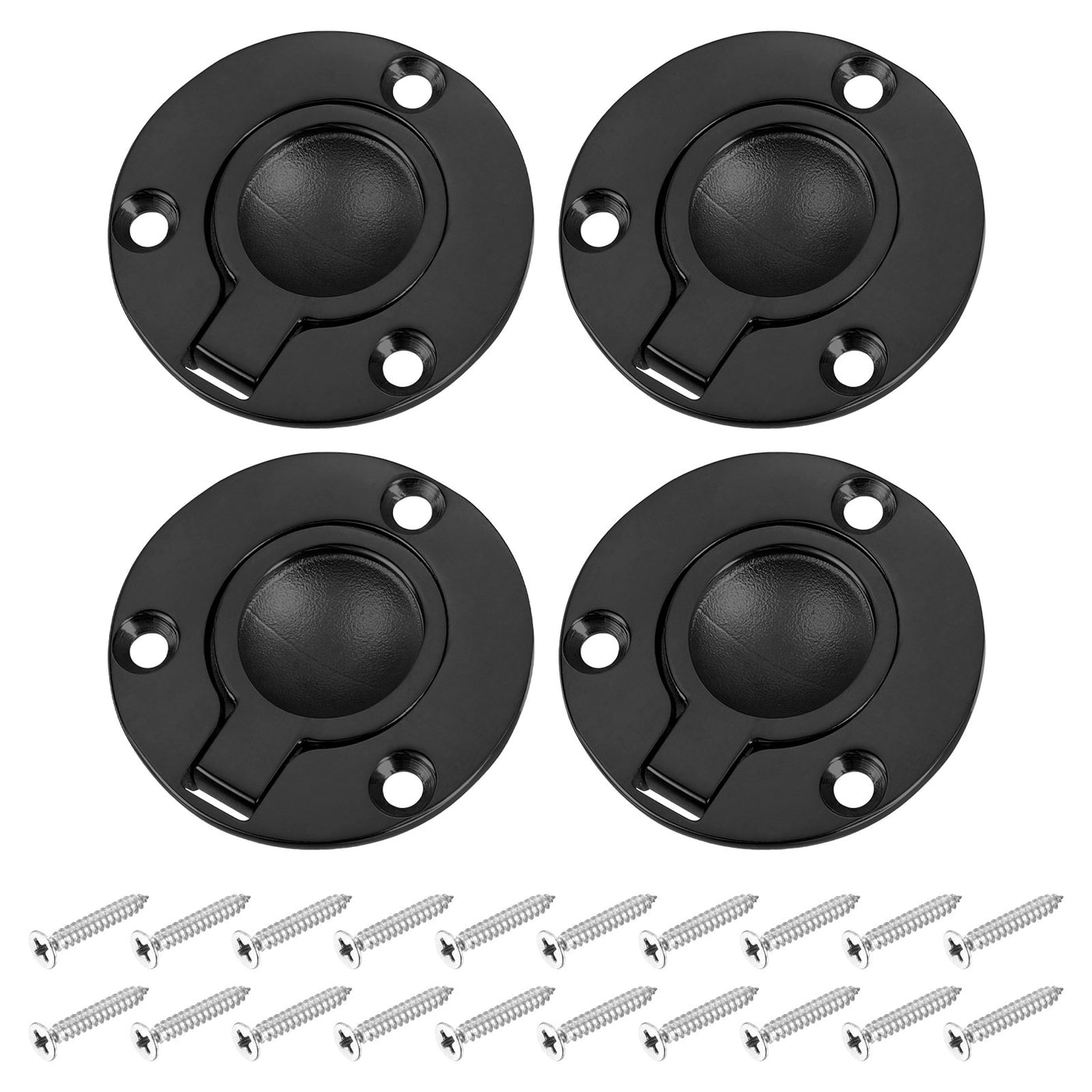 uxcell Uxcell 4Pcs Flush Ring Pull, 1.97"x1.97" Round Recessed Door Pull with Screws, Black