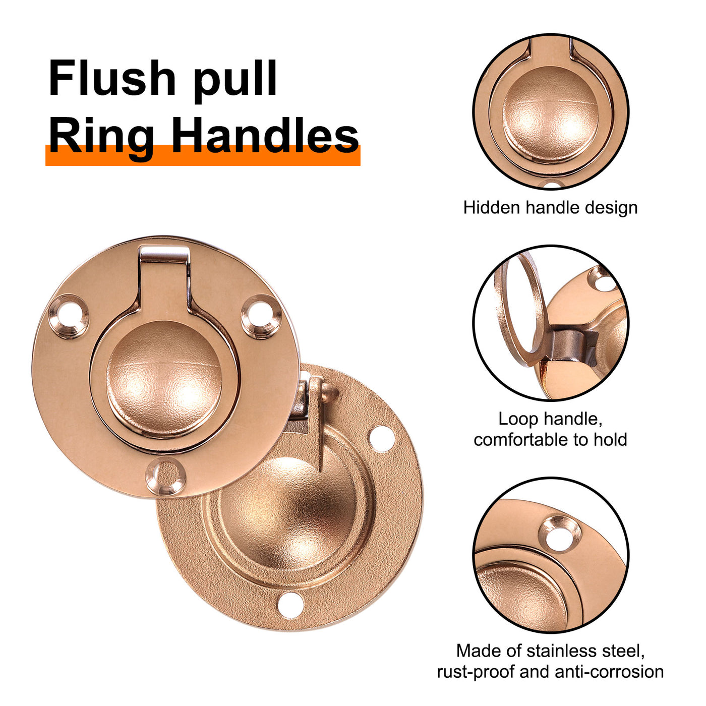 uxcell Uxcell Flush Ring Pull, 1.97"x1.97" Round Recessed Door Pull with Screws, Bronze