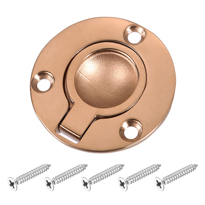 Harfington Uxcell Flush Ring Pull, 1.97"x1.97" Round Recessed Door Pull with Screws, Bronze