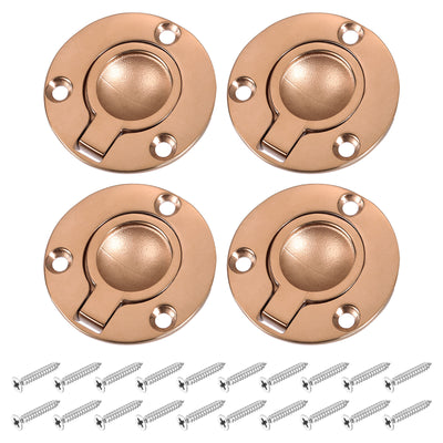 Harfington Uxcell 4Pcs Flush Ring Pull, 1.97"x1.97" Round Recessed Door Pull with Screws, Bronze