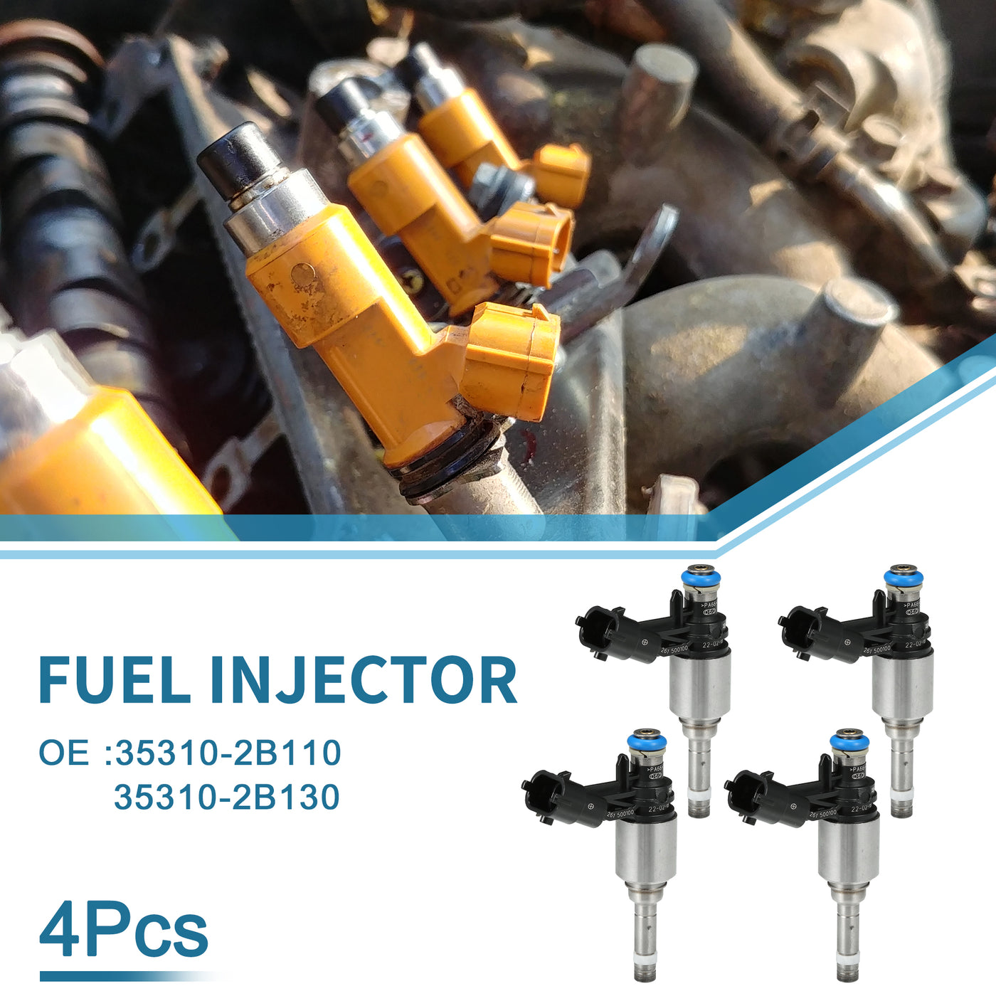 A ABSOPRO Fuel Injector No.35310-2B110/35310-2B130 Fuel Injection Nozzle for Hyundai Accent GLS GS 2012-2015 1.6L for Kia Rio 2012-2017 1.6L Black 4 Pcs