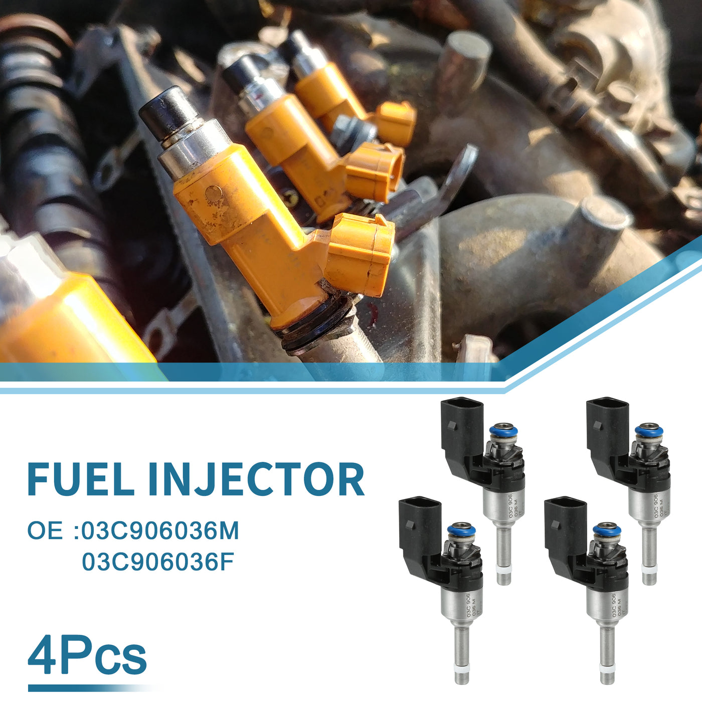A ABSOPRO Fuel Injector No.03C906036M/03C906036F Fuel Injection Nozzle for VW Golf 07-12 1.4 TSI for VW Passat B6 B7 Saloon 07-14 1.4 TSI Black 4 Pcs