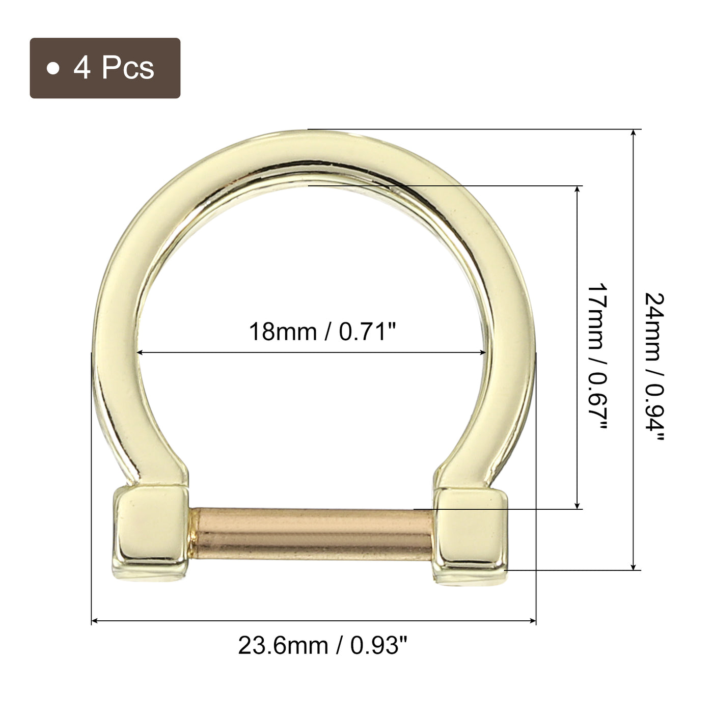 uxcell Uxcell D-Rings with Screw Shackle, 4Pcs 13mm U Shape D Ring for Bag DIY, Gold