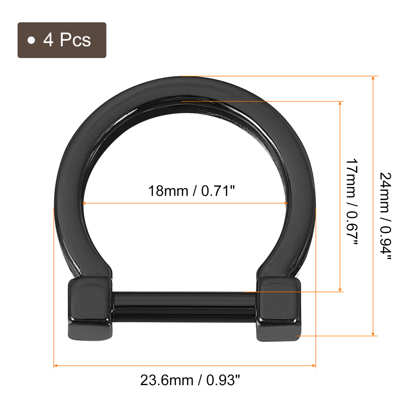 uxcell Uxcell D-Rings with Screw Shackle, 4Pcs 13mm U Shape D Ring for Bag DIY, Black