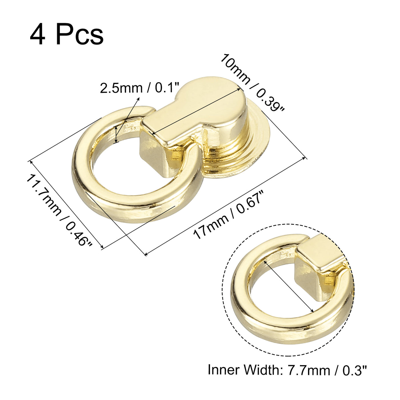 uxcell Uxcell Kugelbolzen-Niete, 4 Stück Niete Schraube Kugelkopf Knöpfe mit D-Ring für Taschenkettenverbinder DIY Kunstlederhandwerk, 7,7 mm Gold