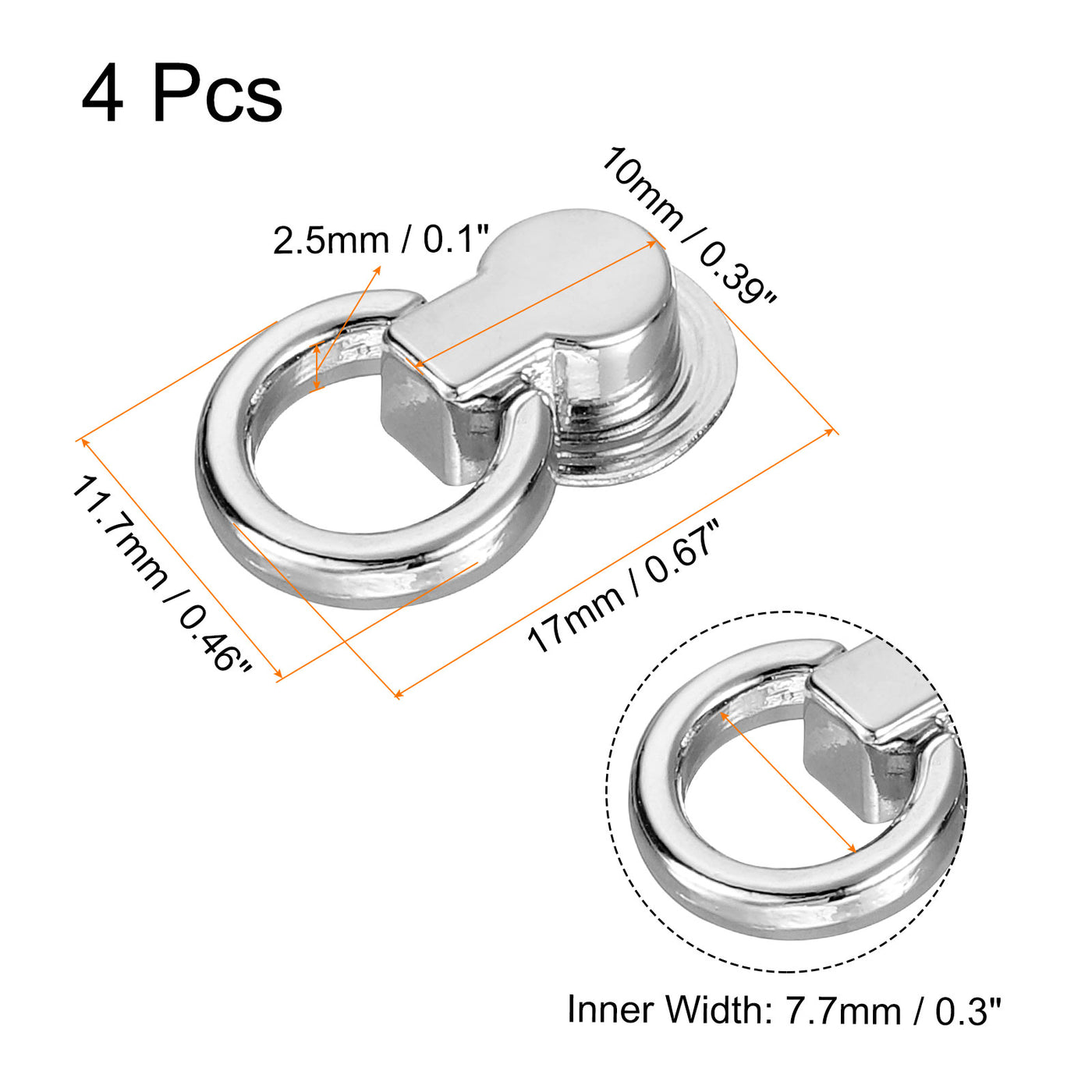 uxcell Uxcell 4Pcs 7.7mm Ball Stud Rivet Screw Ball Post Head Buttons for DIY Leather, Silver