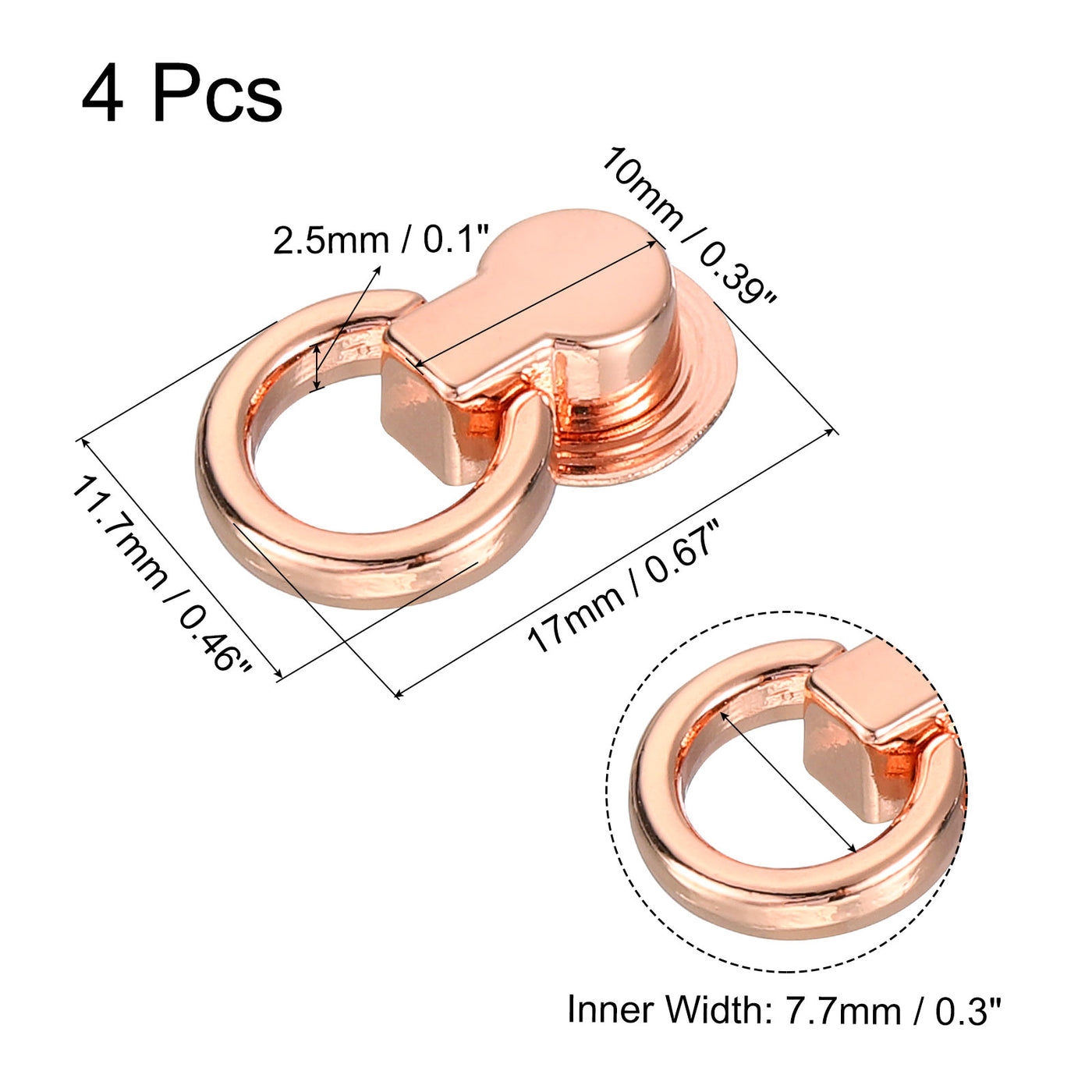 uxcell Uxcell 4Pcs 7.7mm Ball Stud Rivet Screw Ball Post Head Buttons for Leather, Rose Gold