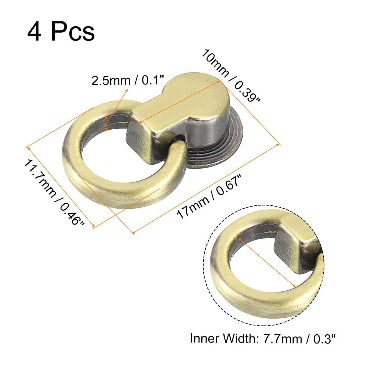 uxcell Uxcell Kugelbolzen-Niete, 4 Stück Niete Schraube Kugelkopf Knöpfe mit D-Ring für Taschenkettenverbinder DIY Kunstlederhandwerk, 7,7 mm Bronze