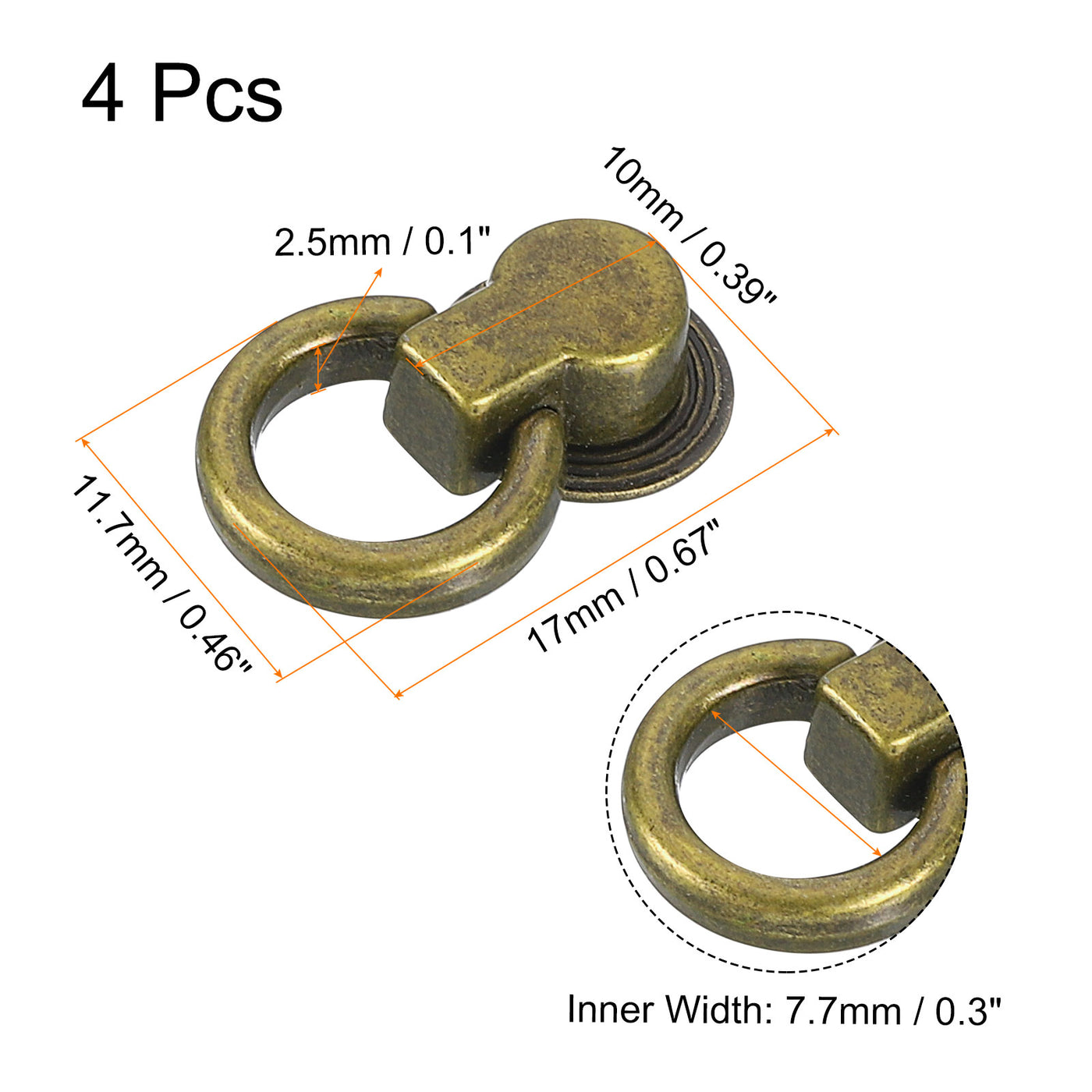 uxcell Uxcell Kugelkopf-Nieten, 4 Stück Nietenschrauben mit Kugelkopf und D-Ring für Taschenketten, DIY-Kunstlederhandwerk, 7,7 mm Messing