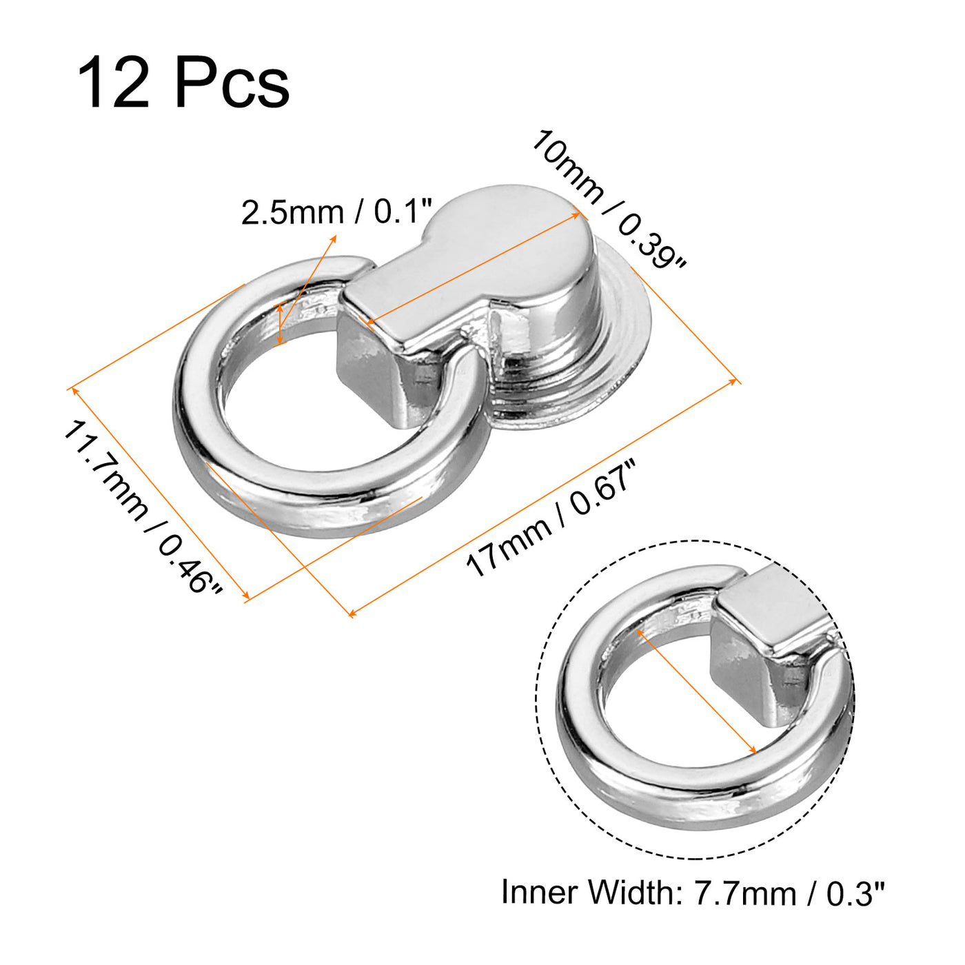 uxcell Uxcell Kugelbolzen-Niete, 12 Stück Niete Schraube Kugelkopf Knöpfe mit D-Ring für Taschenkettenverbinder DIY Kunstlederhandwerk, 7,7 mm Silber