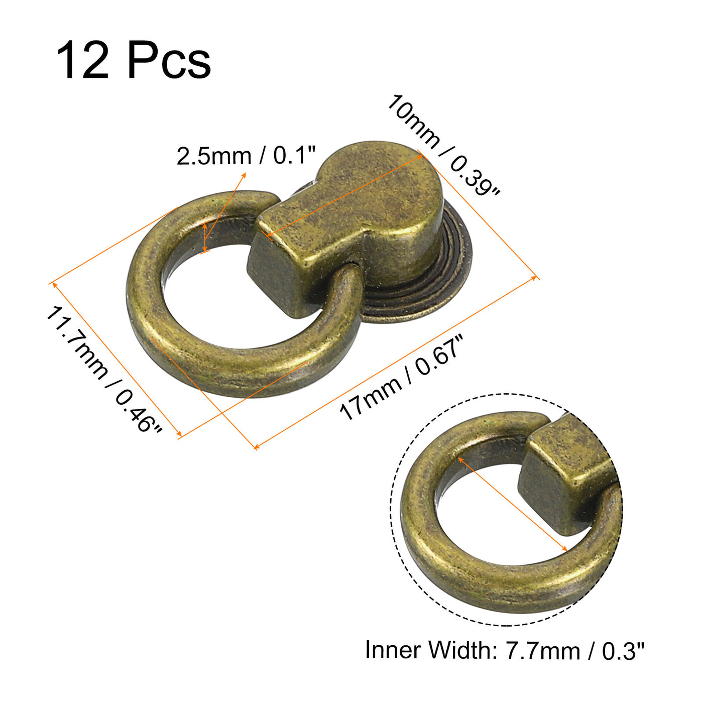 uxcell Uxcell Kugelbolzen-Niete, 12 Stück Niete Schraube Kugelkopf Knöpfe mit D-Ring für Taschenkettenverbinder DIY Kunstlederhandwerk, 7,7 mm Messing