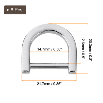 Harfington Uxcell D-Rings Screw in Shackle, 6Pcs 14.7mm U Shape D Ring for Purse Bag DIY, Silver