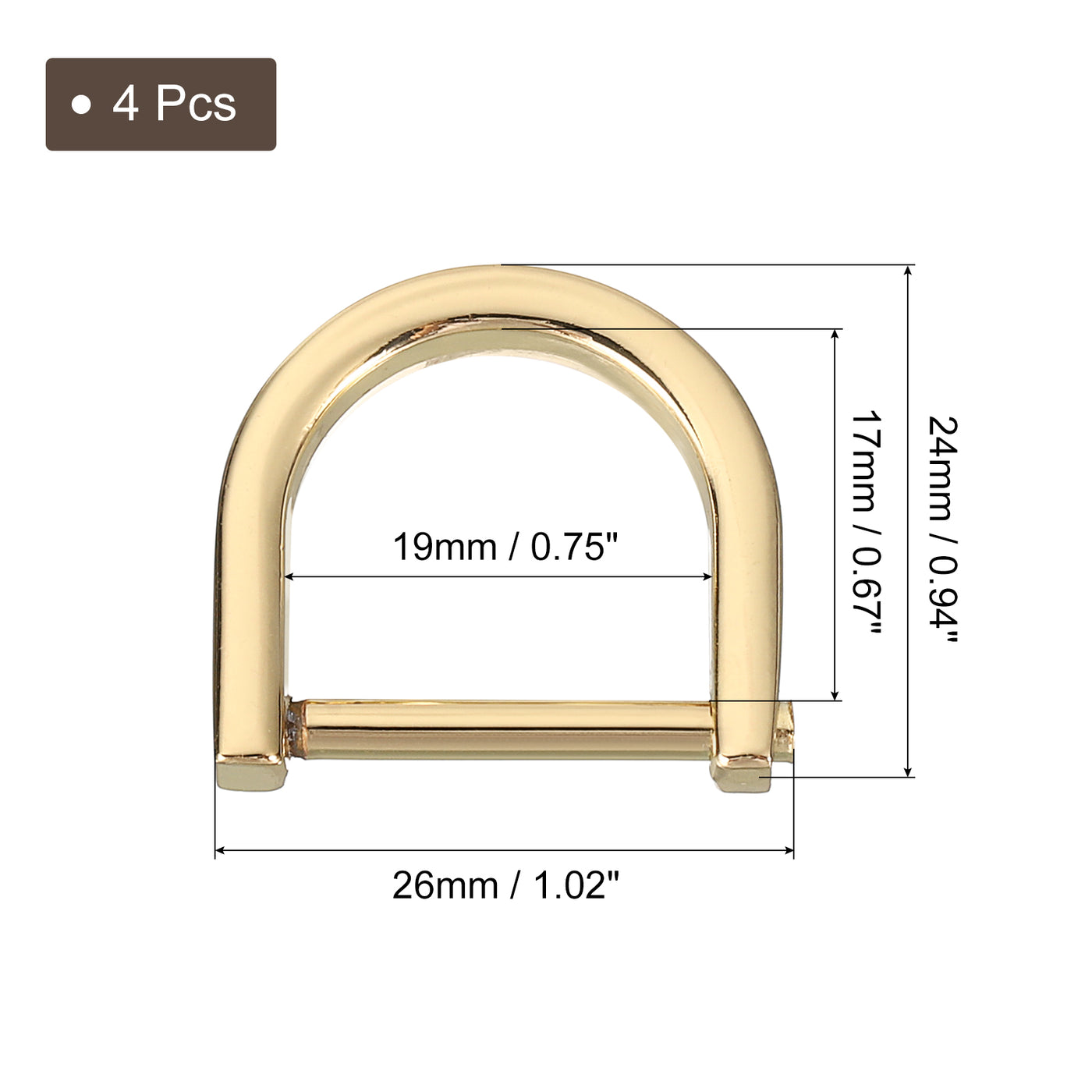 uxcell Uxcell D-Rings Screw in Shackle, 4Pcs 19mm U Shape D Ring for Purse Bag DIY, Gold