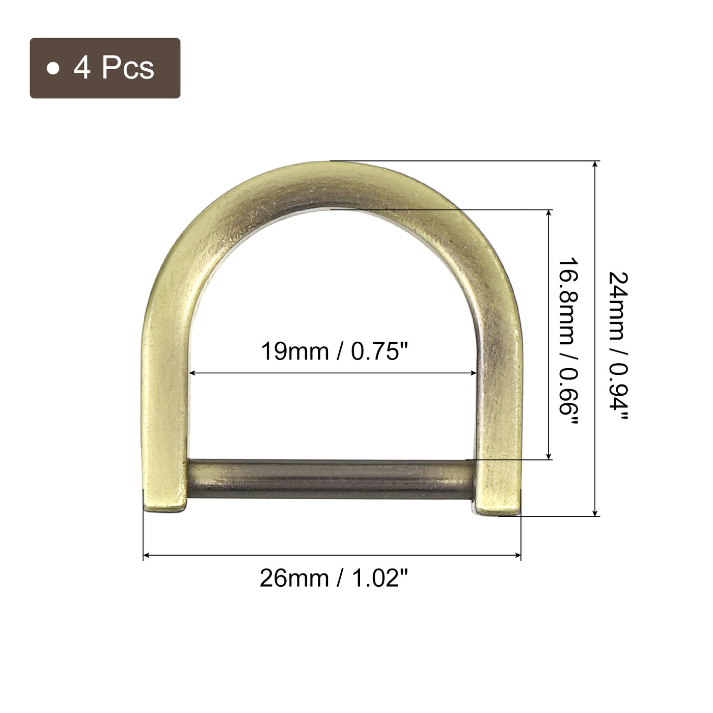 uxcell Uxcell D-Rings Screw in Shackle, 4Pcs 19mm U Shape D Ring for Purse Bag DIY, Bronze