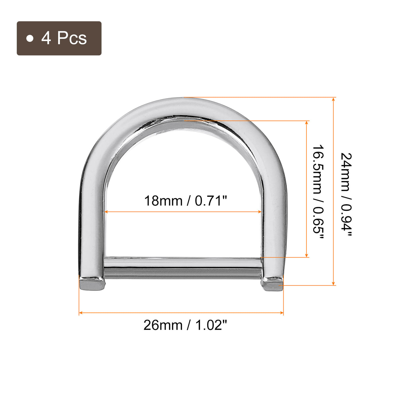 uxcell Uxcell D-Rings Screw in Shackle, 4Pcs 18mm U Shape D Ring for Purse Bag DIY, Silver