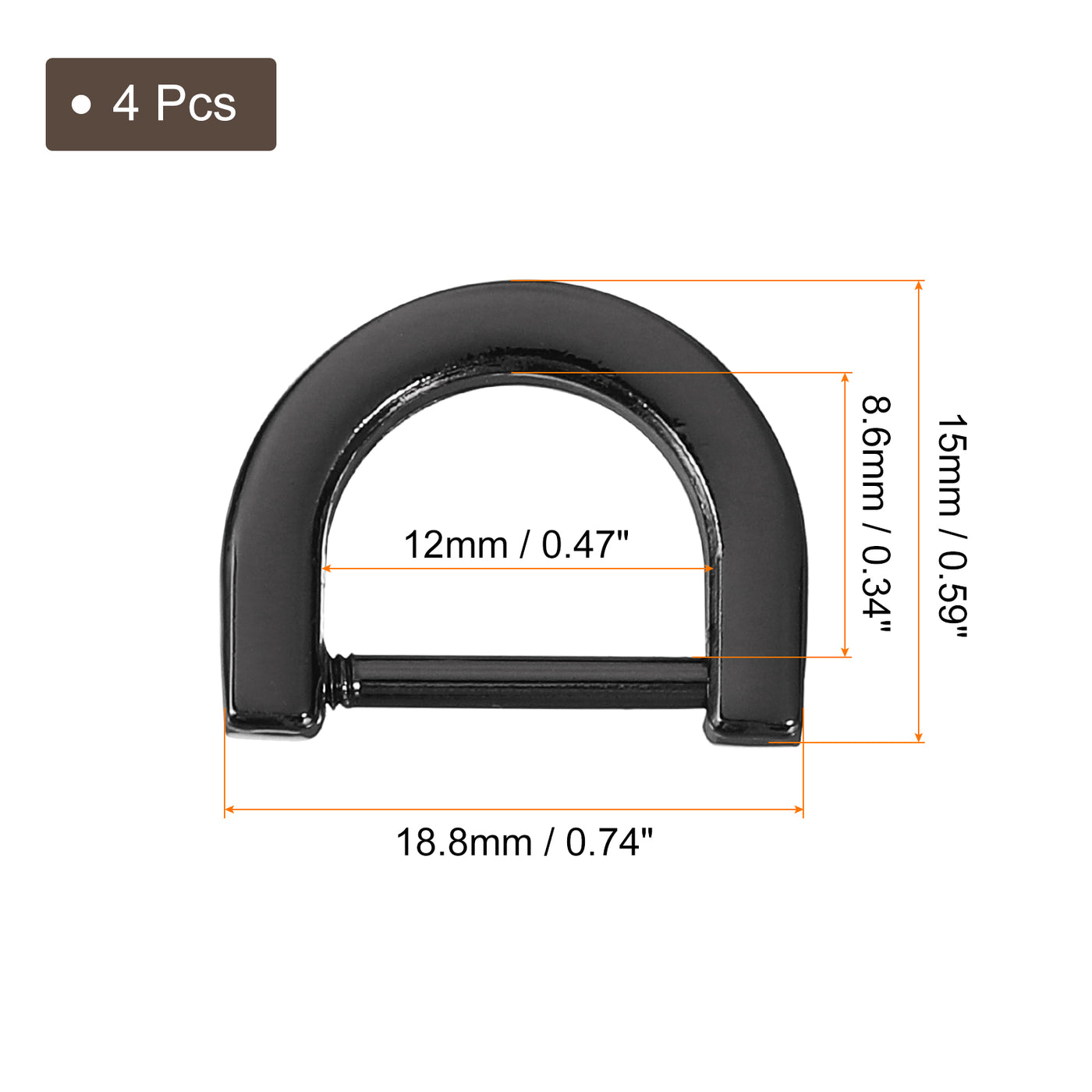 uxcell Uxcell D-Rings Screw in Shackle, 4Pcs 12mm U Shape D Ring for Purse Bag DIY, Black